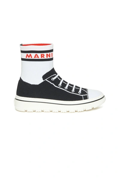 Shop Marni Trompe L'oeil Jacquard High-top Sneakers In Black