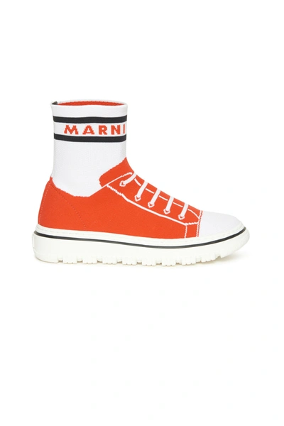 Shop Marni Trompe L'oeil Jacquard High-top Sneakers In Red