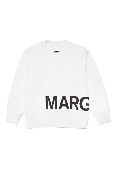 Shop Mm6 Maison Margiela White Cotton Crew-neck Sweatshirt With Maxi-logo