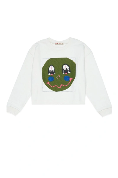 Shop Marni White Cotton Sweatshirt With Printed Face