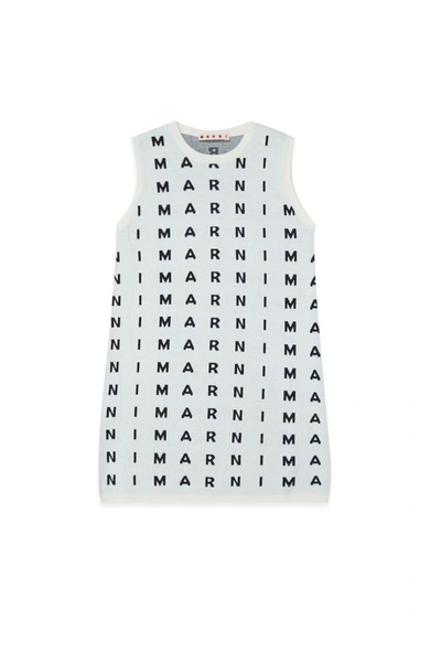Shop Marni White Sleeveless Knit Dress With Allover Inlaid Logo