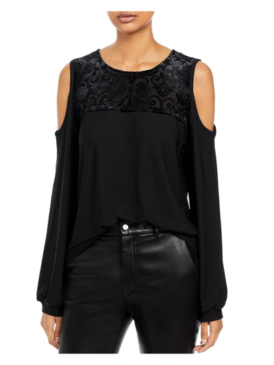 Shop Alison Andrews Womens Velvet Cold Shoulder Pullover Top In Black