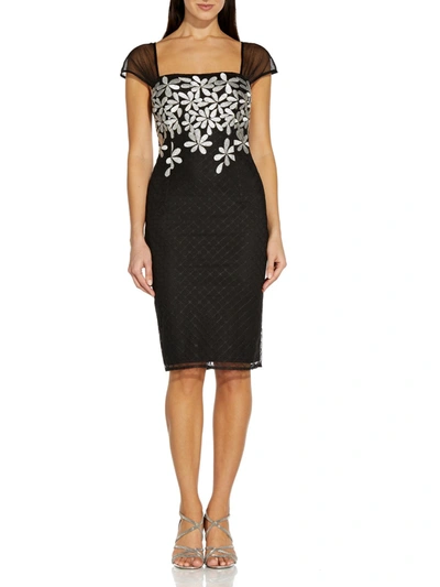 Shop Adrianna Papell Womens Embroidered Floral Cocktail And Party Dress In Black