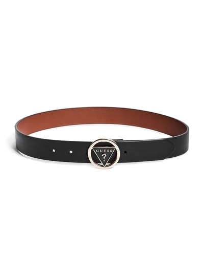Guess Factory Round Triangle Logo Buckle Belt In Black
