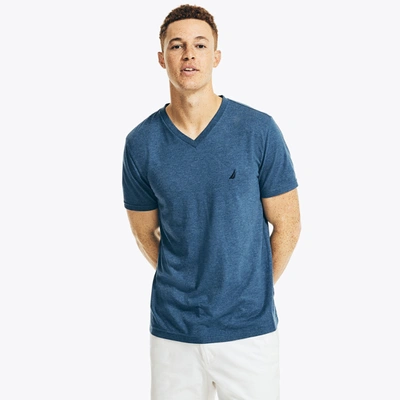 Shop Nautica Mens Heathered V-neck T-shirt In Blue