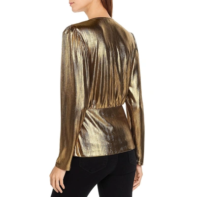 Shop Lini Womens Metallic Puff Sleeves Wrap Top In Gold