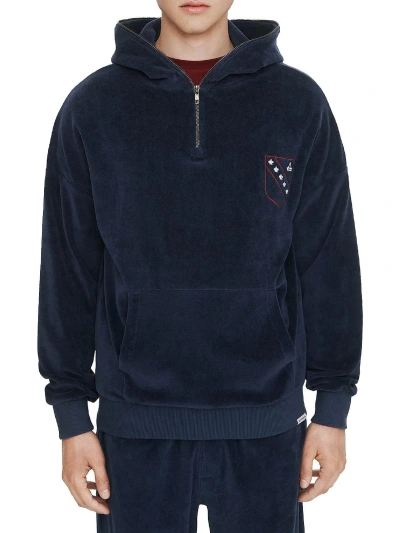 Shop Elevenparis Mens Hood Zipper Embroidered Hooded Sweatshirt In Blue