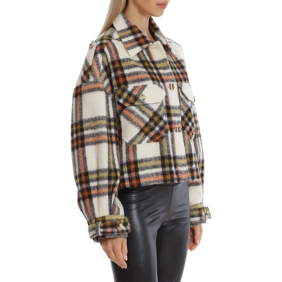 Shop Bagatelle Womens Cropped Plaid Fleece Jacket In Beige