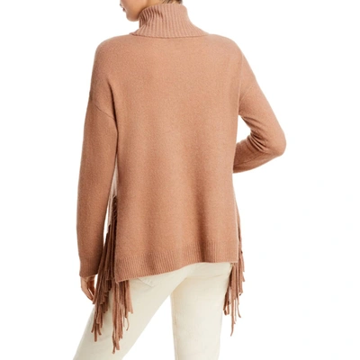 Shop Private Label Womens Cashmere Fringe Mock Turtleneck Sweater In Brown