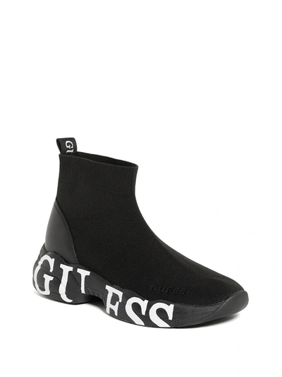 Guess Factory Pause Logo Knit Sneakers In Black
