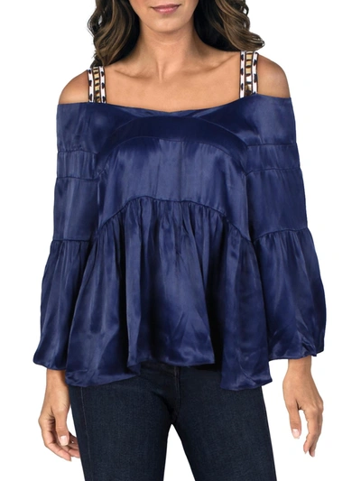Shop Sancia The Escales Womens Ruched Cold Shoulder Blouse In Blue