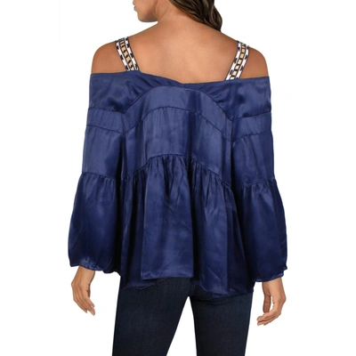 Shop Sancia The Escales Womens Ruched Cold Shoulder Blouse In Blue