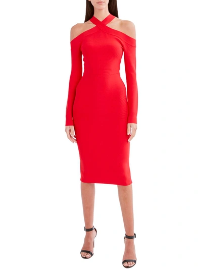 Shop Bcbgmaxazria Brielle Womens Cold Shoulder Halter Midi Dress In Red