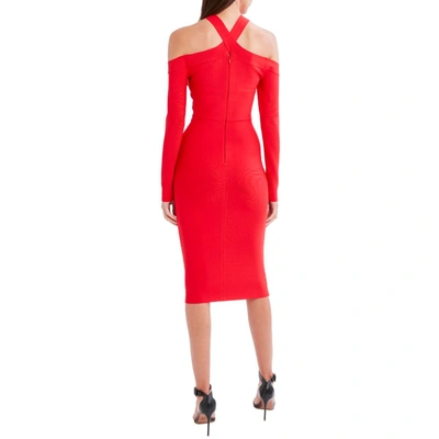 Shop Bcbgmaxazria Brielle Womens Cold Shoulder Halter Midi Dress In Red
