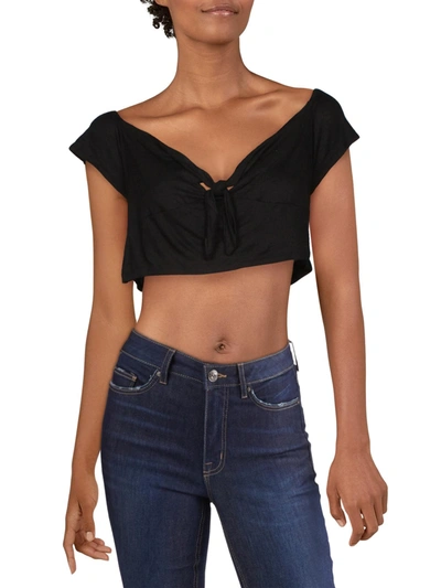 Shop Lucca Womens Flutter Sleeves Short Crop Top In Black