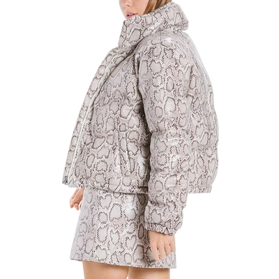 Shop En Saison Womens Snake Print Cropped Puffer Jacket In Grey