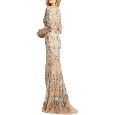 Shop Mac Duggal Womens Embroidered Maxi Evening Dress In Beige