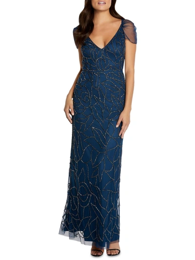 Shop Aidan Mattox Womens Beaded Long Evening Dress In Blue