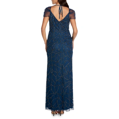 Shop Aidan Mattox Womens Beaded Long Evening Dress In Blue