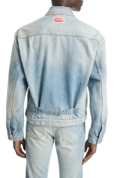 Shop Kenzo Stone Bleach Cotton Denim Trucker Jacket In Stone Blue Dirty Blue Denim