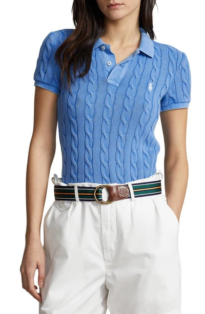 Shop Polo Ralph Lauren Cable Stitch Polo In Colby Blue