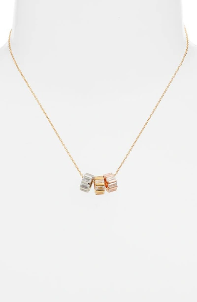 Nordstrom Cubic Zirconia Tri-tone Pendant Necklace In Goldilver- Rose Gold