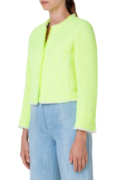 Shop Akris Punto Neon Cotton Blend Boxy Bouclé Crop Jacket In Neon Yellow