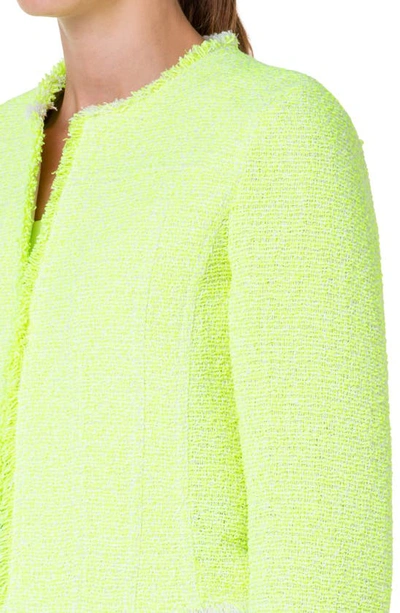 Shop Akris Punto Neon Cotton Blend Boxy Bouclé Crop Jacket In Neon Yellow