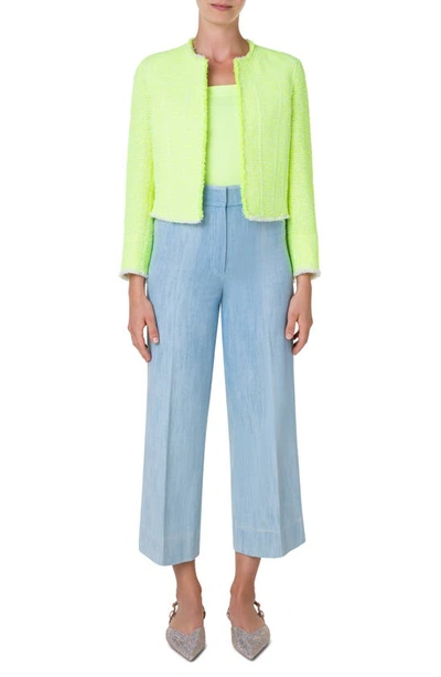 Shop Akris Punto Neon Cotton Blend Boxy Bouclé Crop Jacket In Neon Yellow