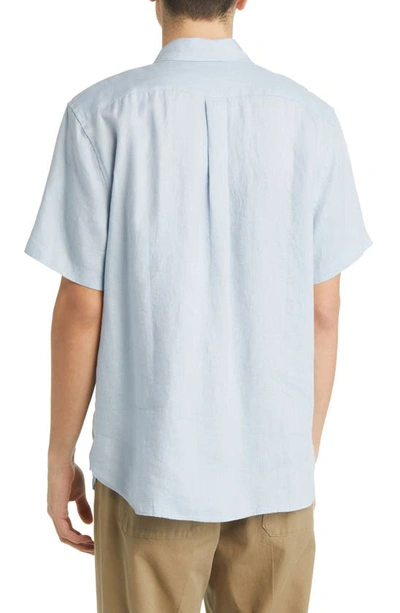 Shop Vince Classic Fit Short Sleeve Linen Shirt In Dk Oxford Blue