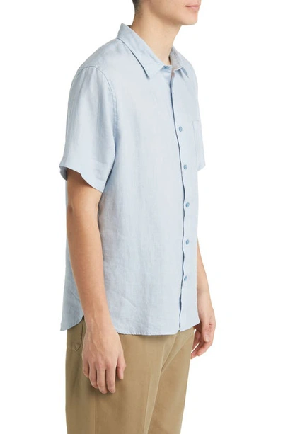 Shop Vince Classic Fit Short Sleeve Linen Shirt In Dk Oxford Blue