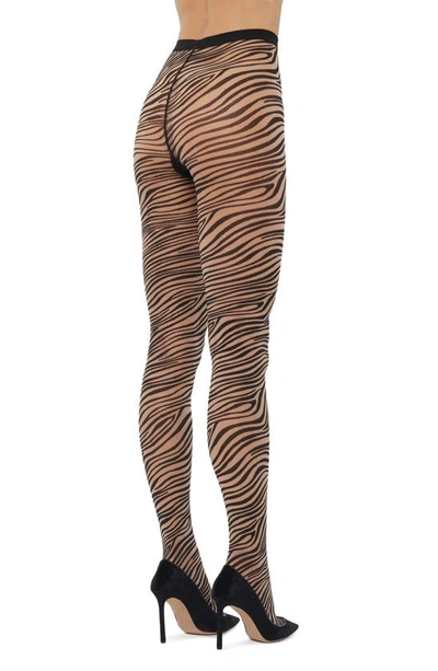 Shop Wolford Zebra Stripe Tights In Fairly Light/ Black