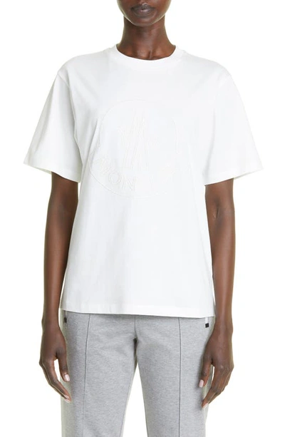 Shop Moncler Embroidered Logo Cotton T-shirt In White