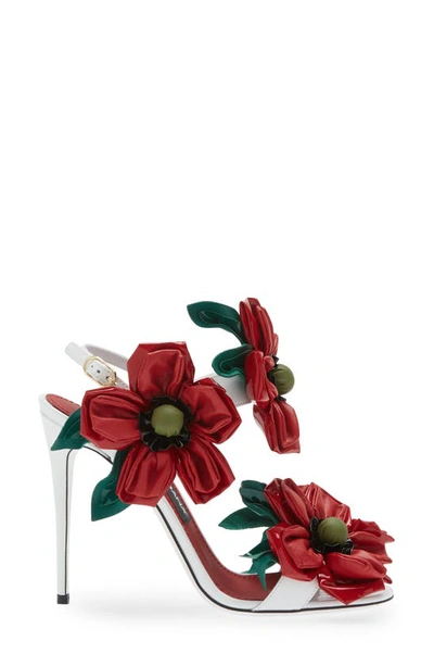 Shop Dolce & Gabbana Floral Slingback Stiletto Sandal In Bianco/ Garofani Rosa