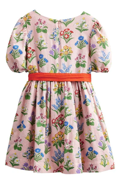 Shop Mini Boden Kids' Print Linen & Cotton Fit & Flare Dress In Dusty Pink Spring Garden