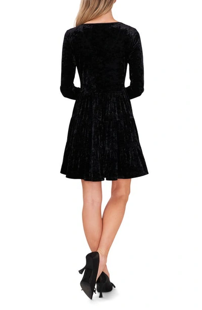 Shop Cece Long Sleeve Tiered Stretch Velvet Dress In Rich Black