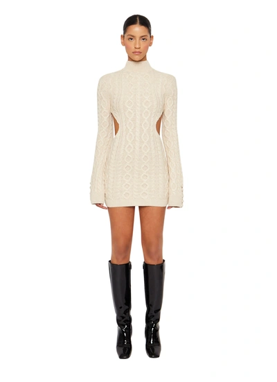 Shop Danielle Guizio Ny Cable Knit Backless Turtleneck Dress In Cream