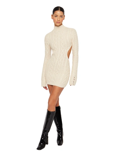 Shop Danielle Guizio Ny Cable Knit Backless Turtleneck Dress In Cream