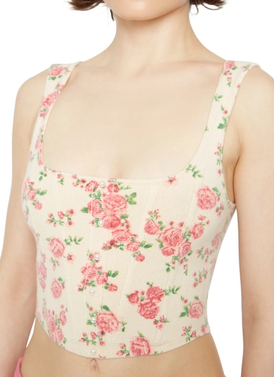 Shop Danielle Guizio Ny Knitted Corset In Cream Floral