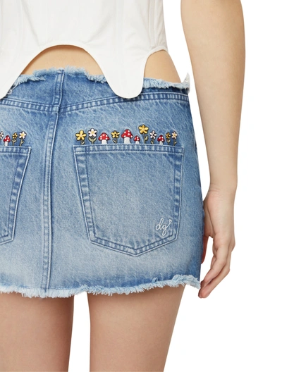 Shop Danielle Guizio Ny Low Rise Cut-off Denim Mini Skirt In Medium Wash