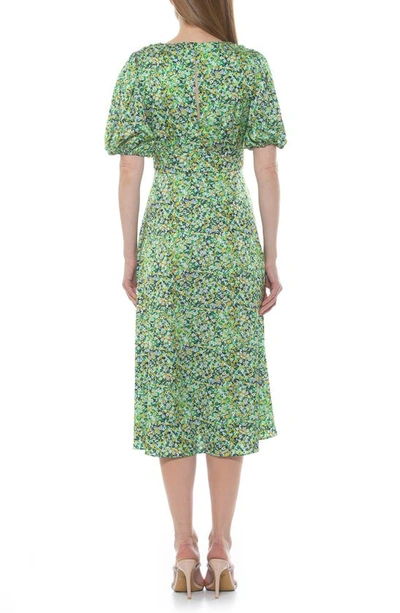 Alexia Admor V-neck Puff Sleeve Midi Dress In Green Ditzy