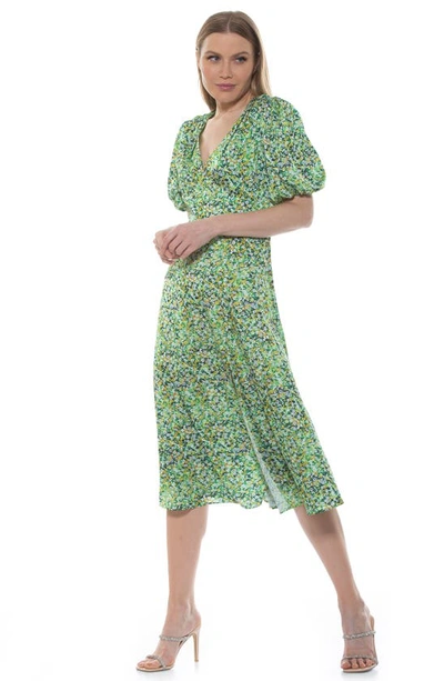 Alexia Admor V-neck Puff Sleeve Midi Dress In Green Ditzy