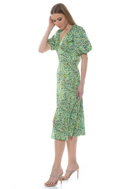 Alexia Admor V-neck Puff Sleeve Midi Dress In Green Ditzy