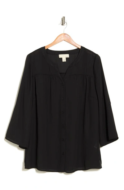 By Design Lorelai 3/4 Sleeve Blouse In Black