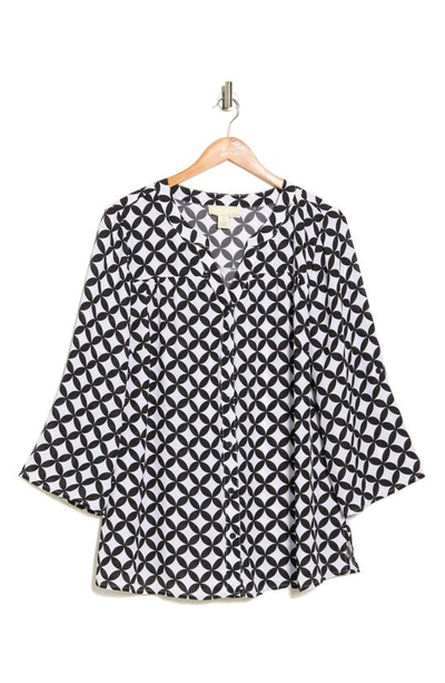 Shop By Design Lorelai 3/4 Sleeve Blouse In Retro Geo Black/ White