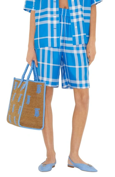 Shop Burberry Tawney Check Silk Shorts In Vivid Blue Ip Check