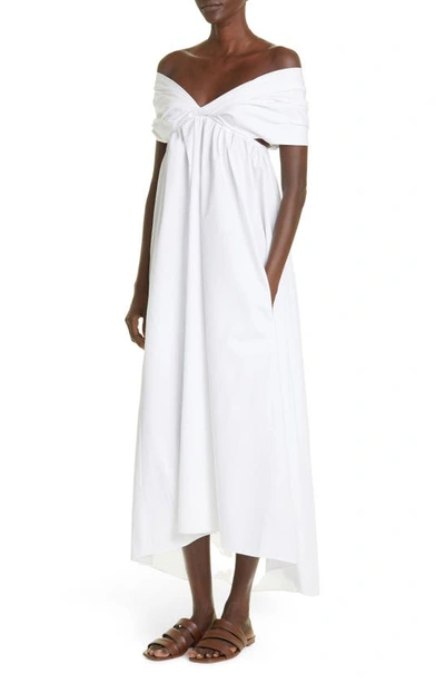 Shop Adam Lippes Off The Shoulder Organic Cotton Poplin Maxi Dress In White