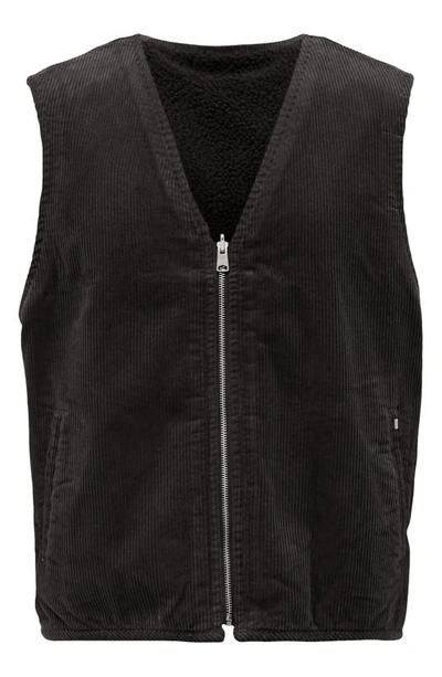 Shop Allsaints Lecco Faux Shearling & Corduroy Vest In Jet Black
