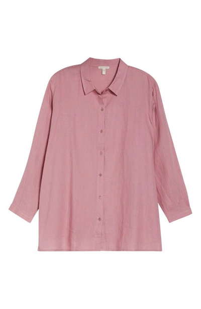 Shop Eileen Fisher Classic Collar Easy Linen Button-up Shirt In Magnolia