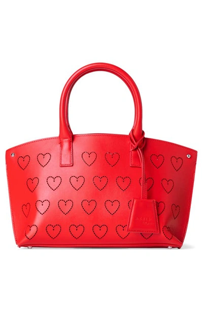 Shop Akris Little Ai Heart Perforated Convertible Leather Tote In 206 Scarlet